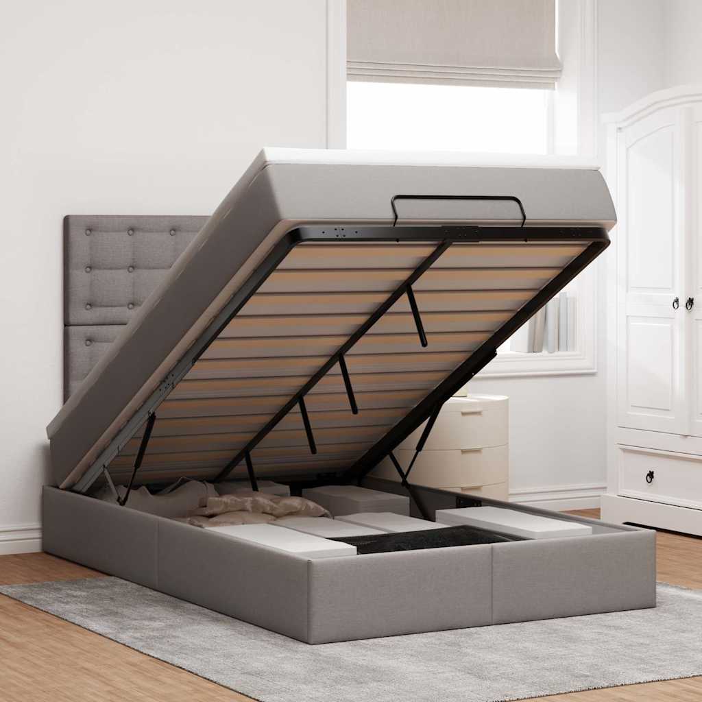 Estrutura de cama otomana com colchão 120x190cm tecido cinzento