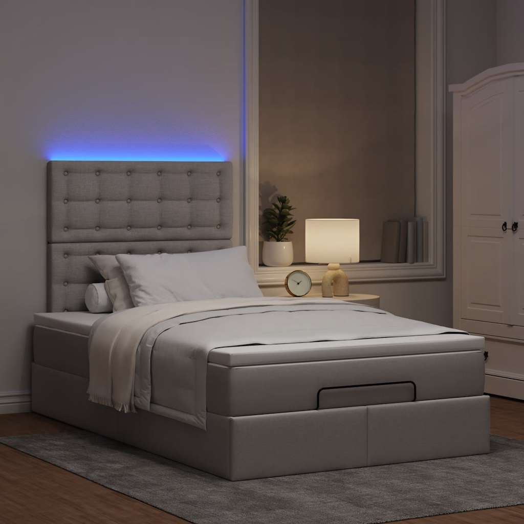 Estrutura de cama otomana com colchão 120x190cm tecido cinzento