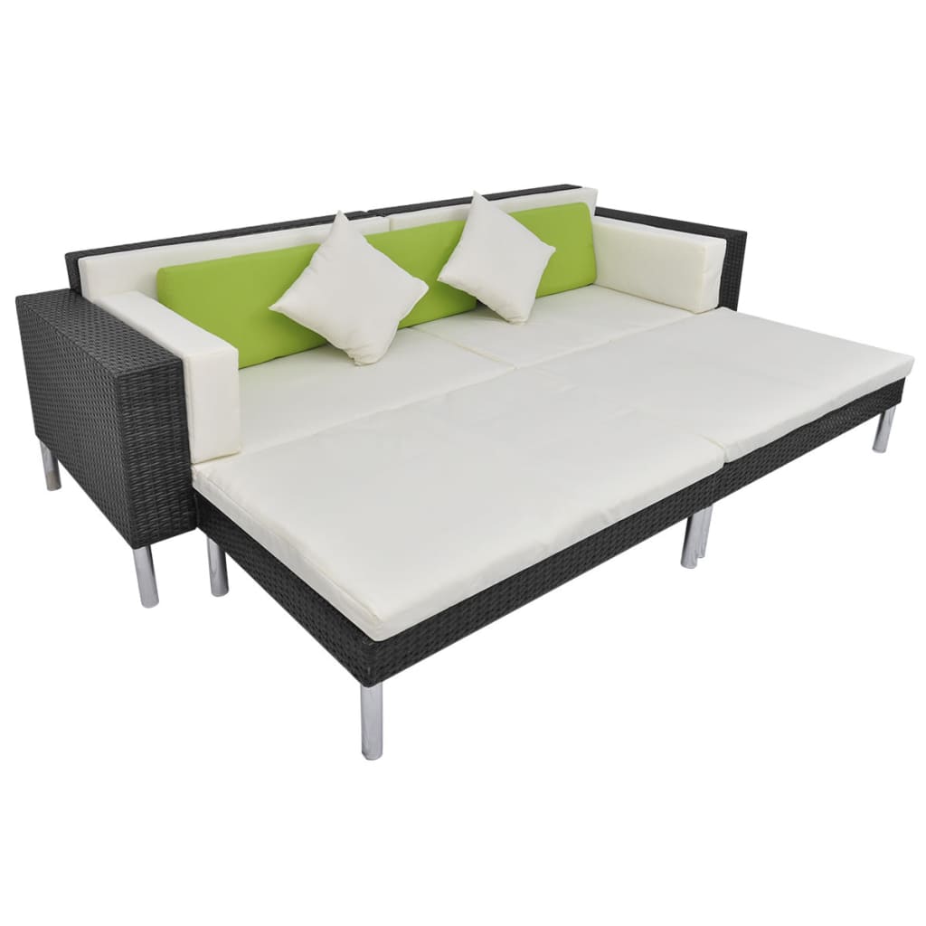 4 Pcs conjunto lounge de jardim c/ almofadões vime PE preto