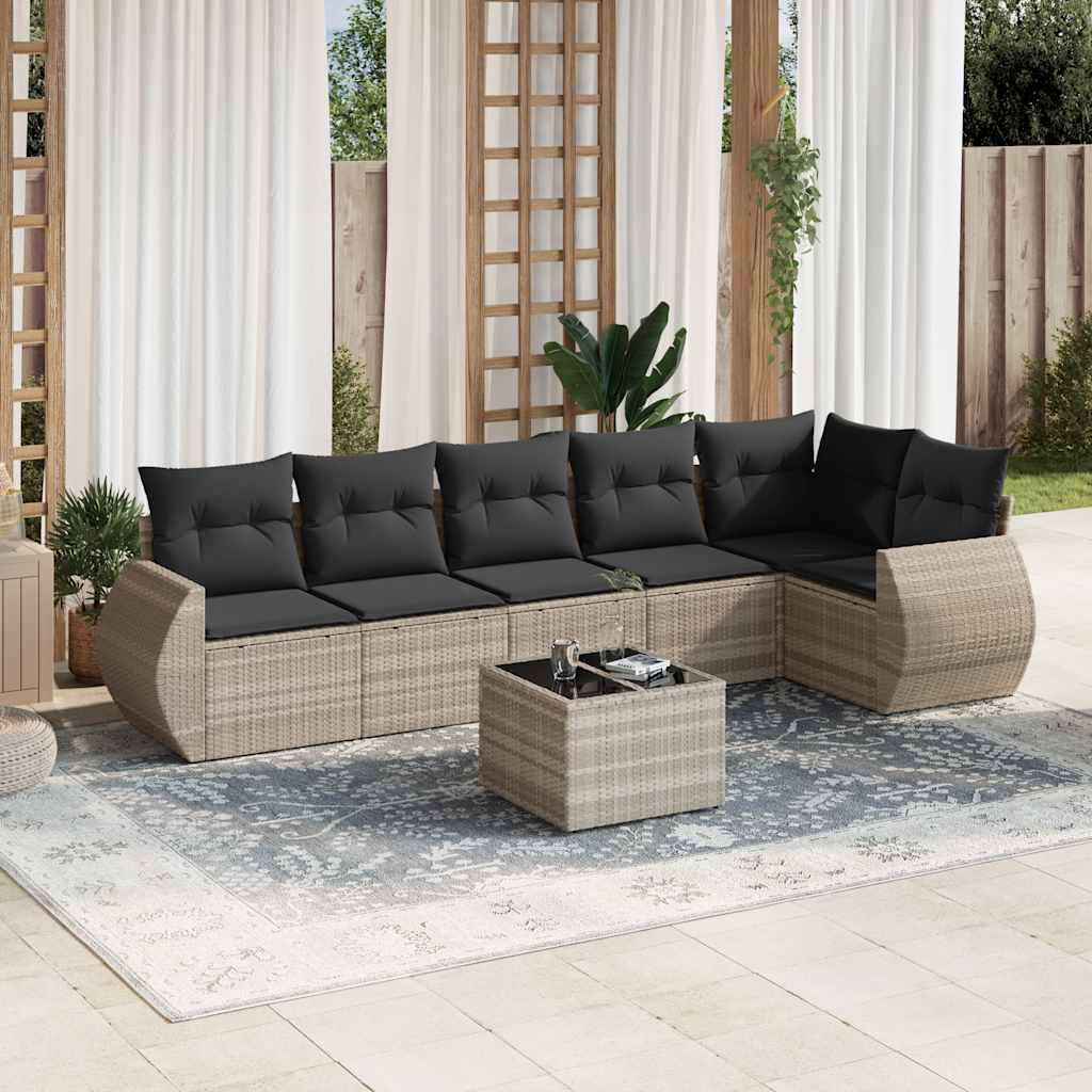 7 Pcs conj. sofás jardim com almofadões vime PE cinzento-claro