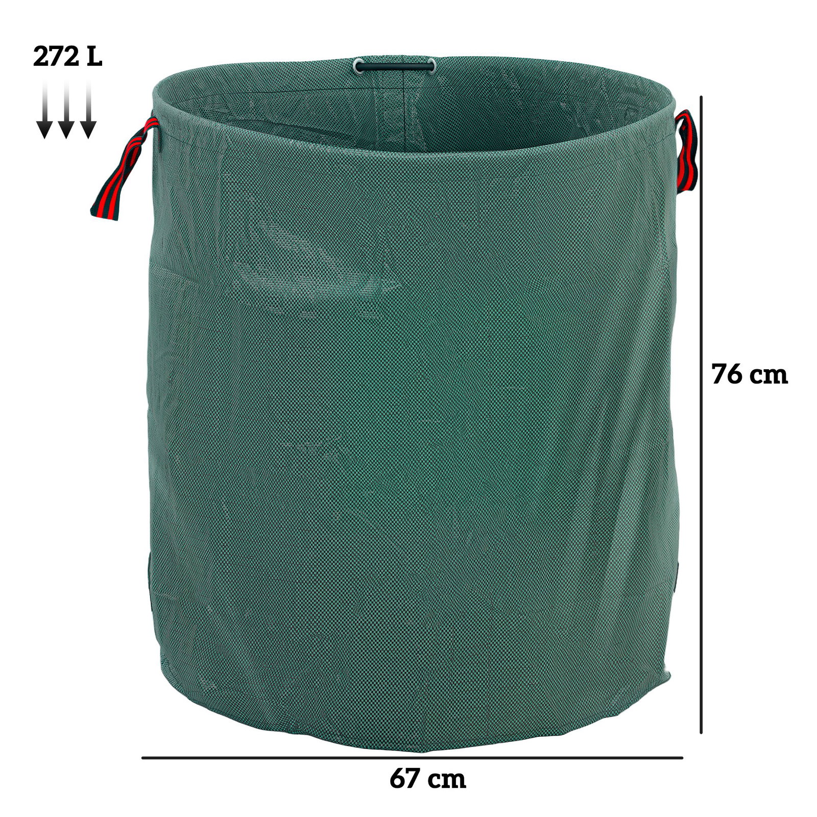 Conjunto de 3 sacos de resíduos de jardim 272l resistentes com pegas reforçadas e aros flexíveis dobráveis e reutilizáveis ø67x76 cm verde