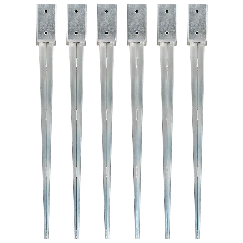 Estacas de enterrar 6 pcs 7x7x90 cm aço galvanizado prateado