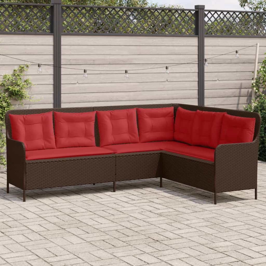 Sofá de jardim em formato de l, em rattan sintético marrom, com almofadas