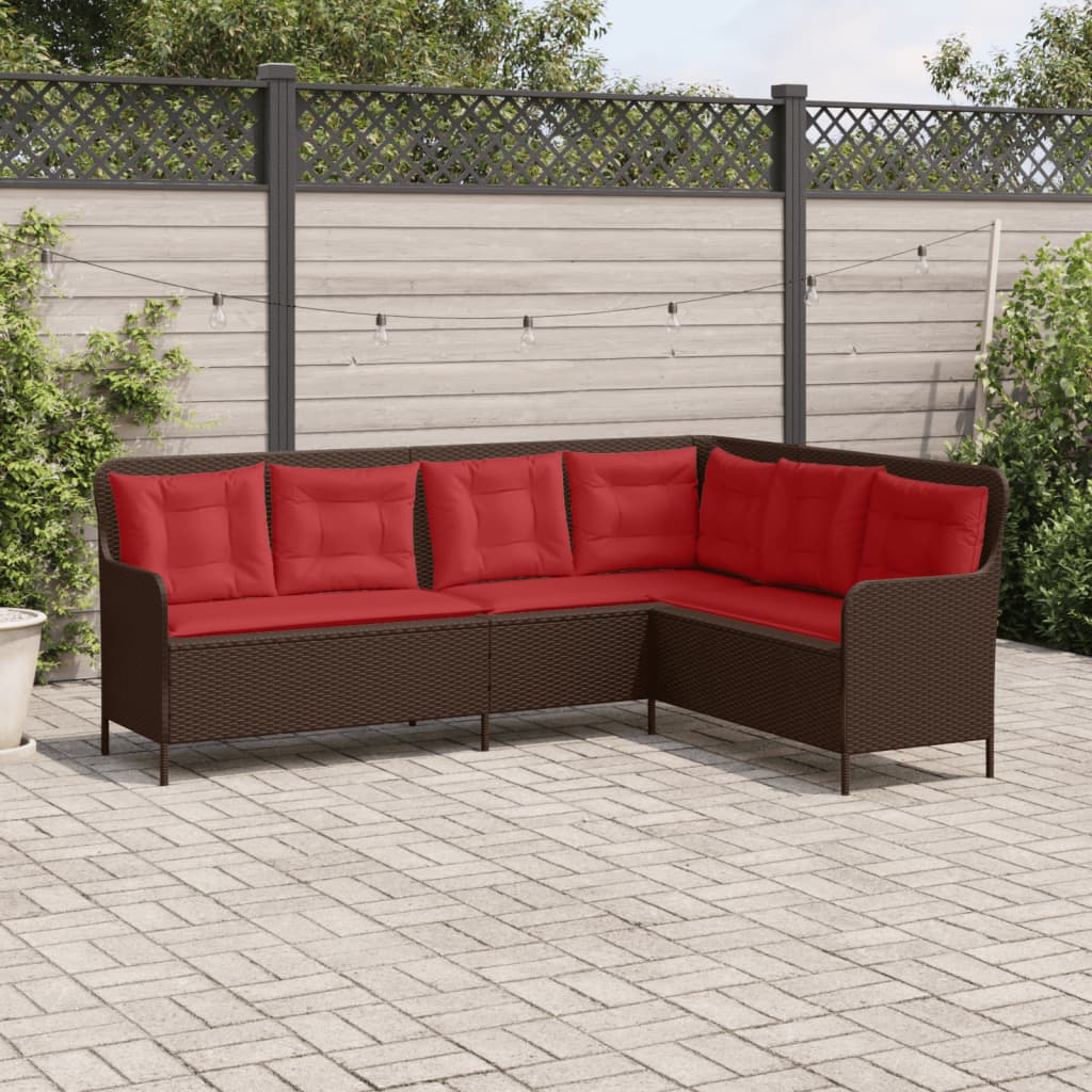 Sofá de jardim em formato de l, em rattan sintético marrom, com almofadas