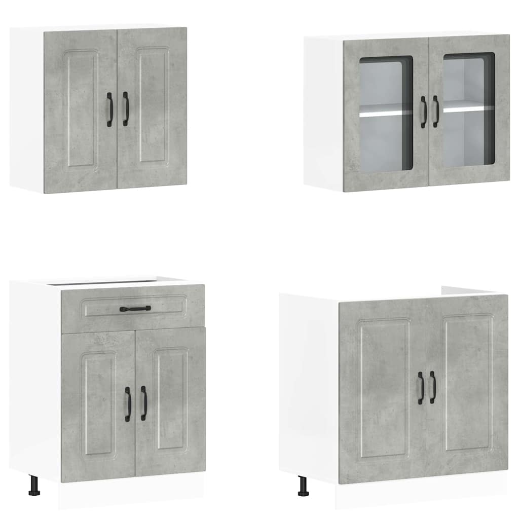 4 Peças armário de cozinha conjunto kalmar concreto cinza