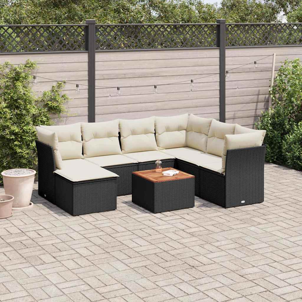 8 Pcs conjunto sofás de jardim com almofadões vime PE preto