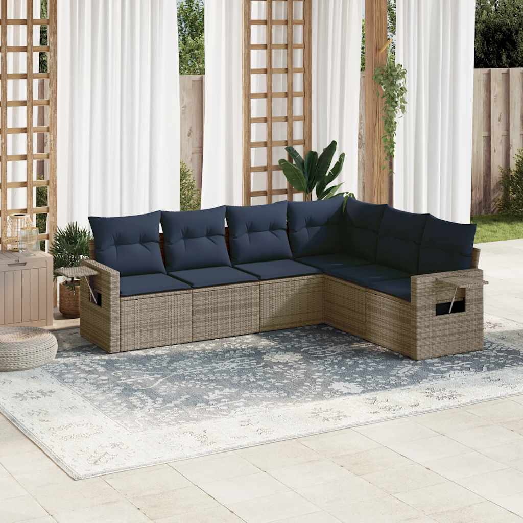 Conjunto de sofá de jardim com 6 peças e almofadas em rattan sintético cinza