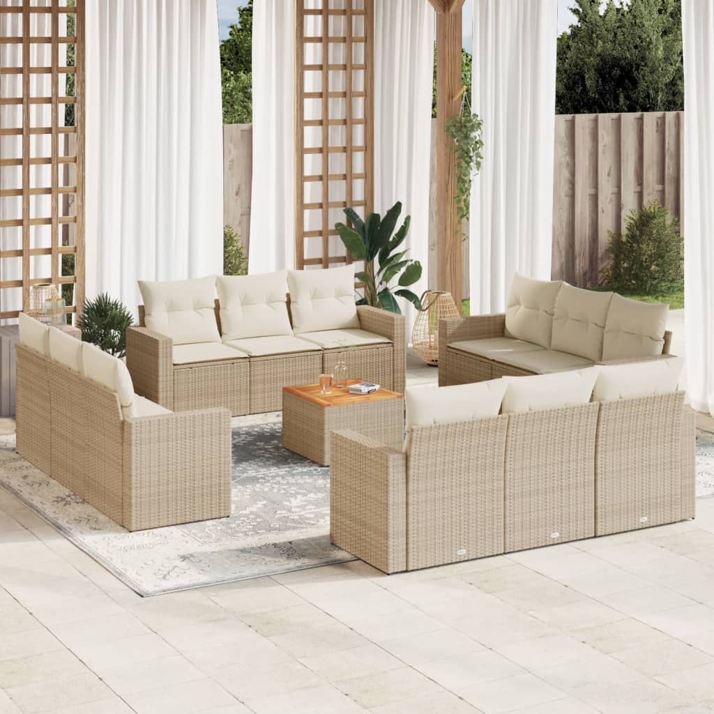 13 Pcs conjunto de sofás p/ jardim com almofadões vime PE bege