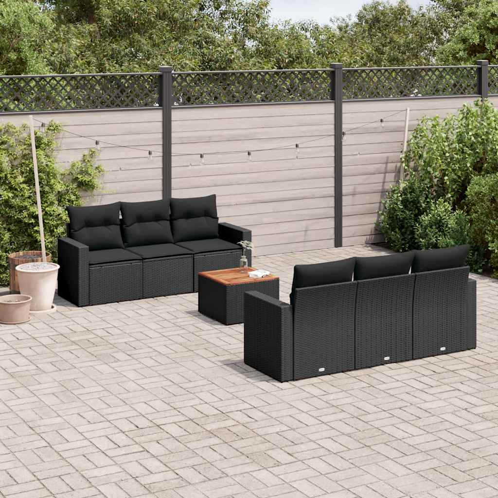 7 Pcs conjunto de sofás p/ jardim c/ almofadões vime PE preto