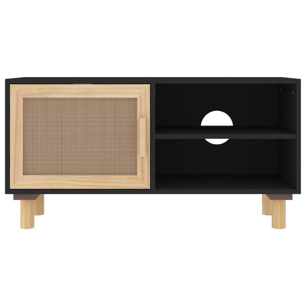 Móvel de TV 80x30x40 cm pinho maciço/vime natural preto