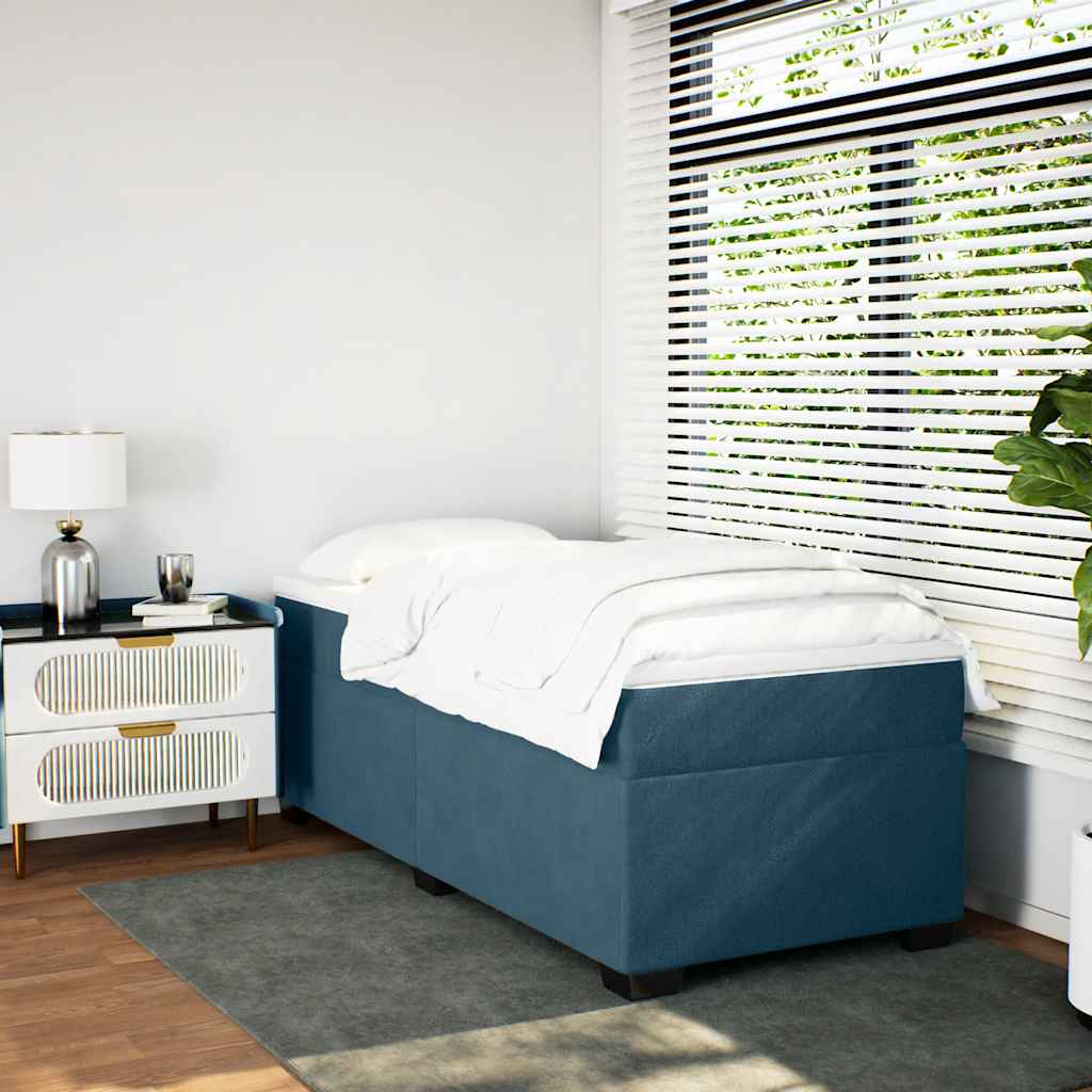 Cama com molas/colchão 90x200 cm veludo azul-escuro