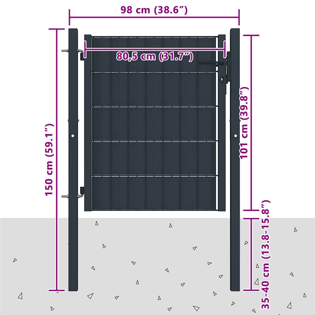 Portão de cerca em PVC e aço 100x100 cm antracite.