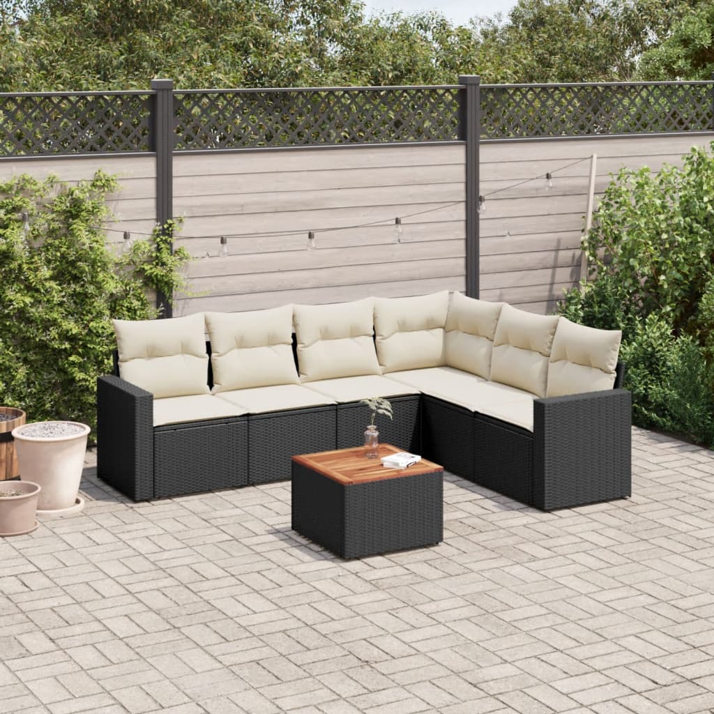 7 Pcs conjunto de sofás p/ jardim c/ almofadões vime PE preto
