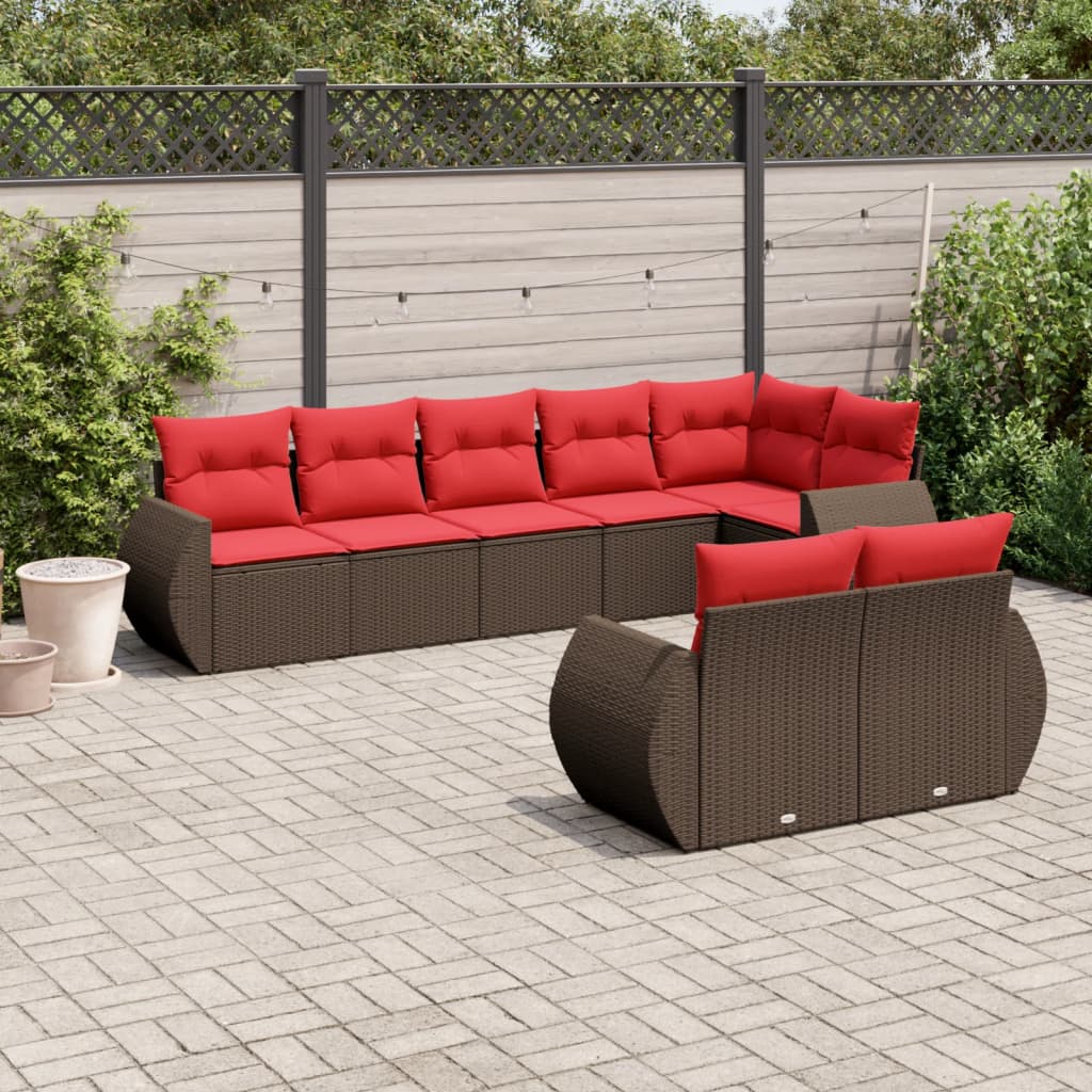 Conjunto de sofá de jardim com 8 peças e almofadas em rattan sintético marrom