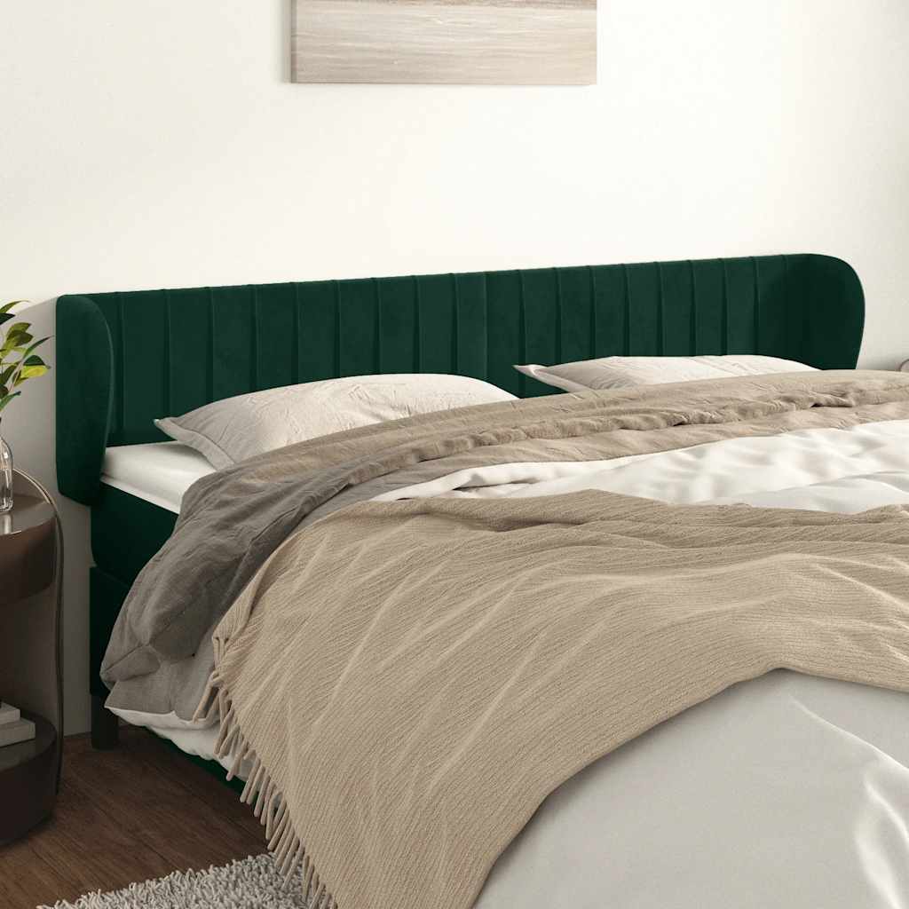 Cabeceira de cama c/ abas veludo 163x23x78/88cm verde-escuro