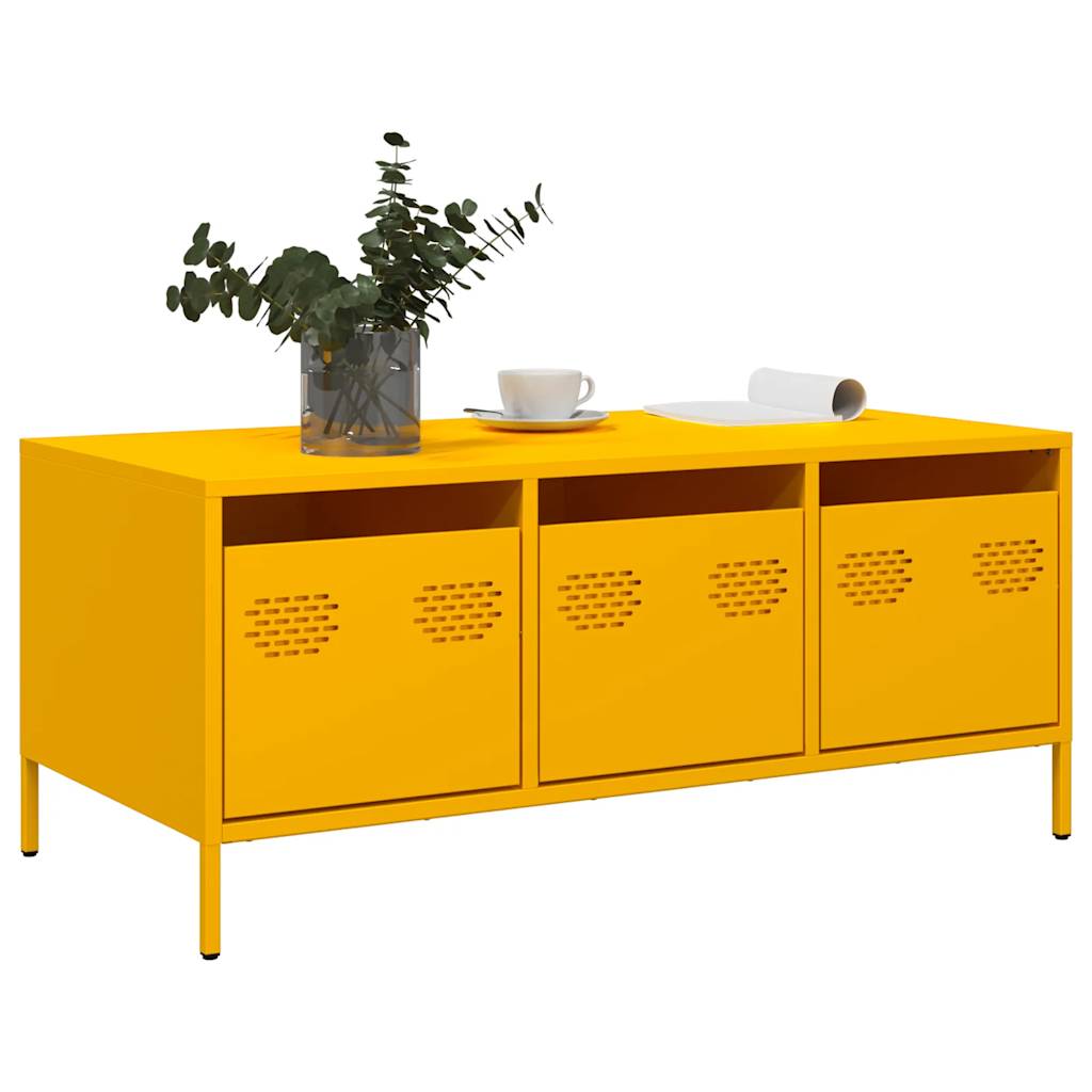 Mesa centro 101,5x50x43,5 cm aço laminado frio amarelo mostarda