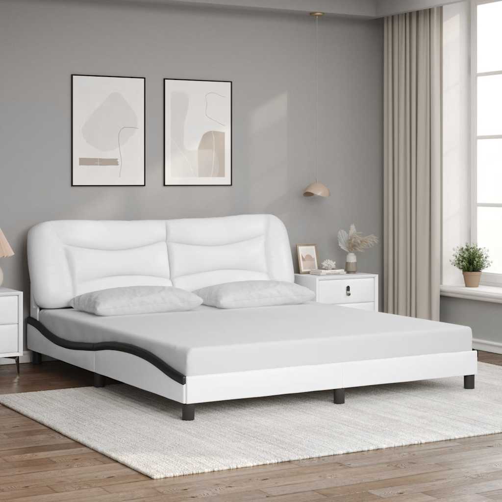 Estrutura de cama sem colchão hvar couro artificial branco e preto