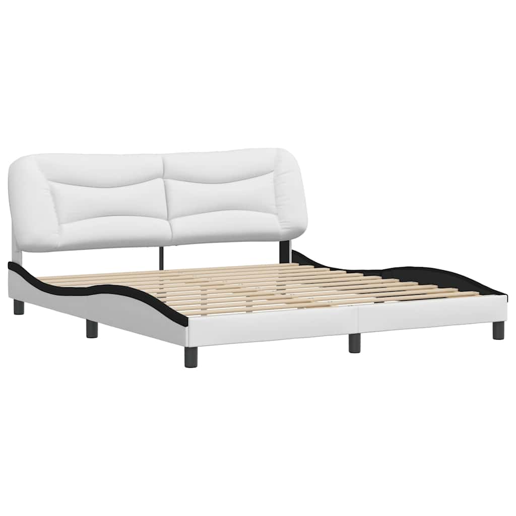 Estrutura de cama sem colchão hvar couro artificial branco e preto