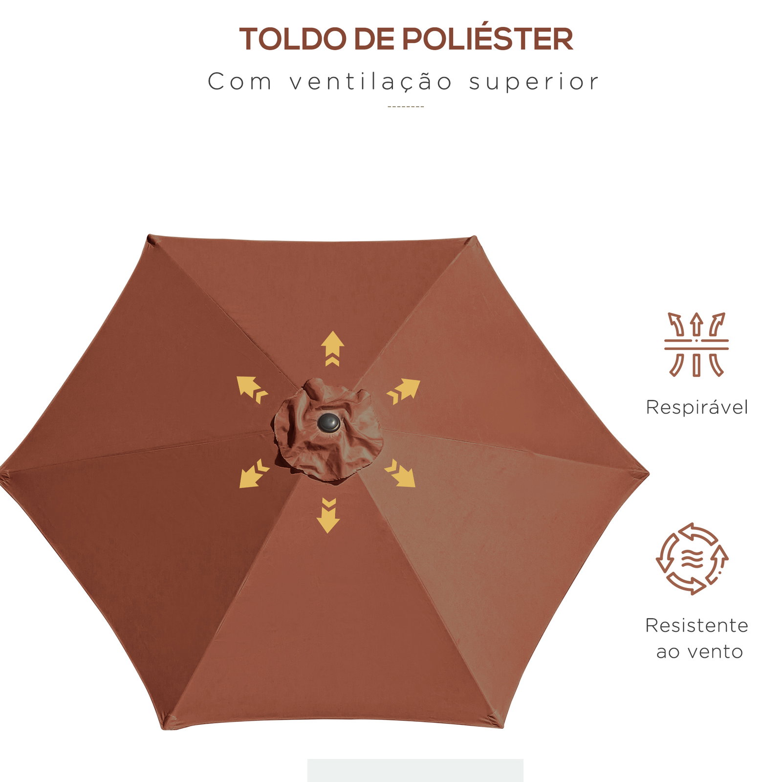 Chapéu de sol de jardim ø260x235cm de alumínio reclinável com manivela e 6 hastes para terraço exterior varanda café