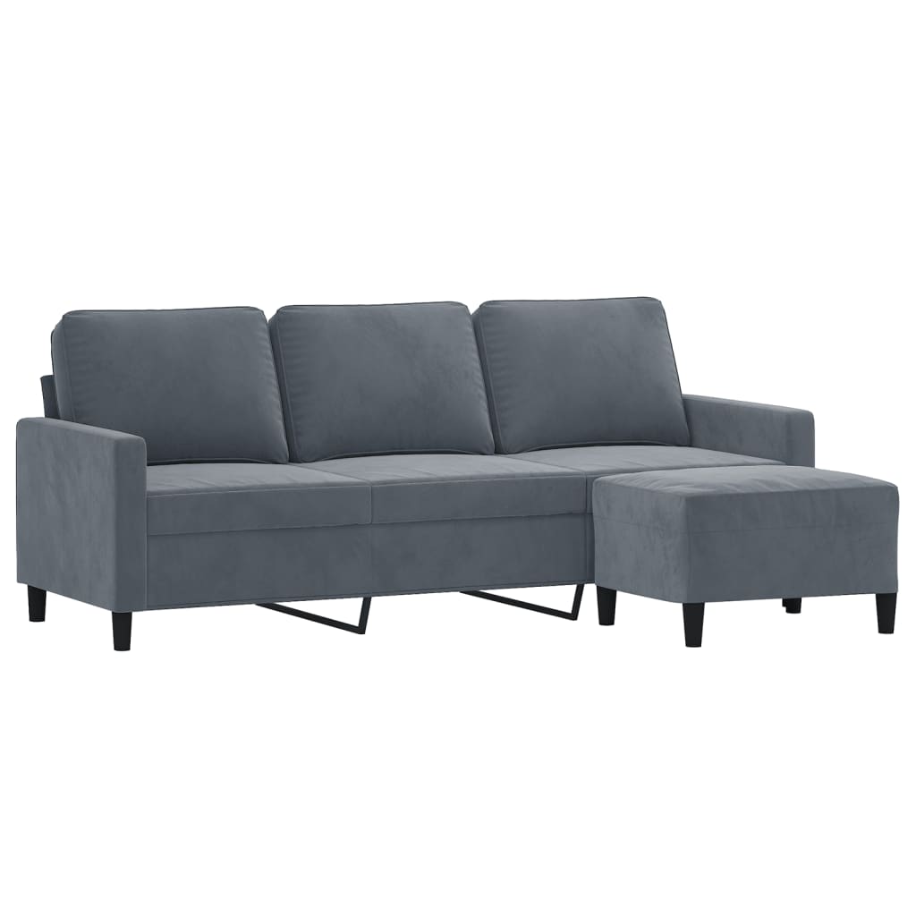 Sofá de 3 lugares com apoio de pés 180 cm veludo cinza-escuro