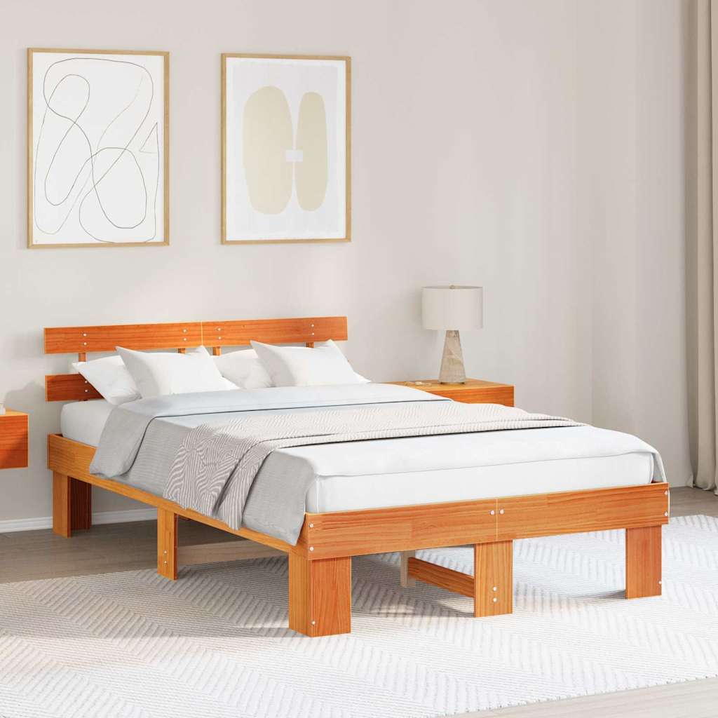 Estrutura da cama com cabeceira marrom cera 120 x 200 cm