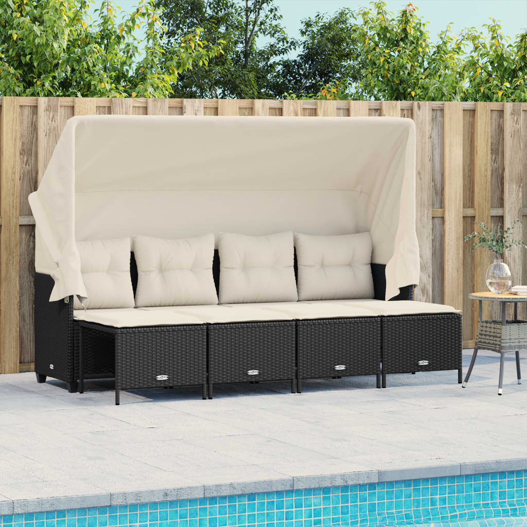 5 Pcs conjunto sofás de jardim com almofadões vime PE preto