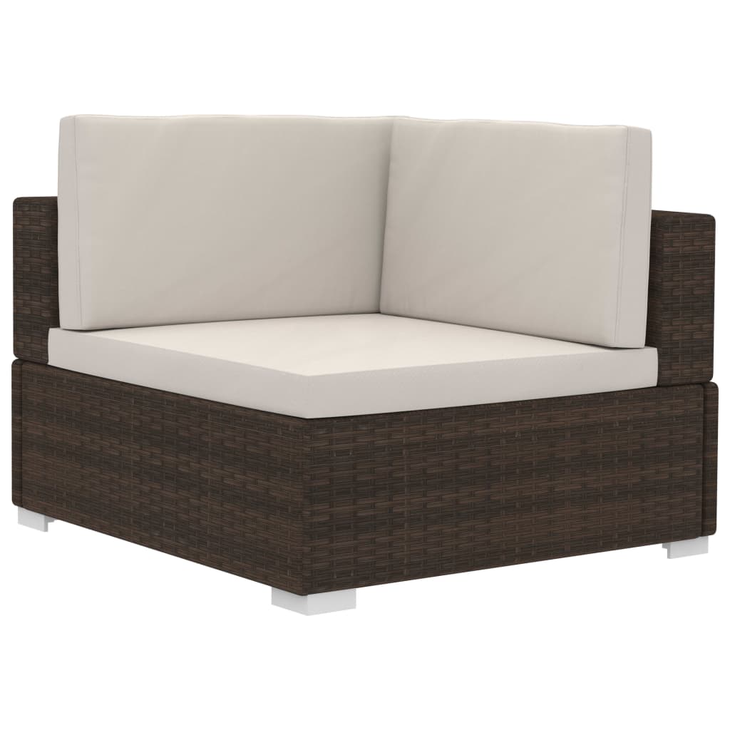 3 Pcs conjunto sofás de jardim c/ almofadões vime PE castanho