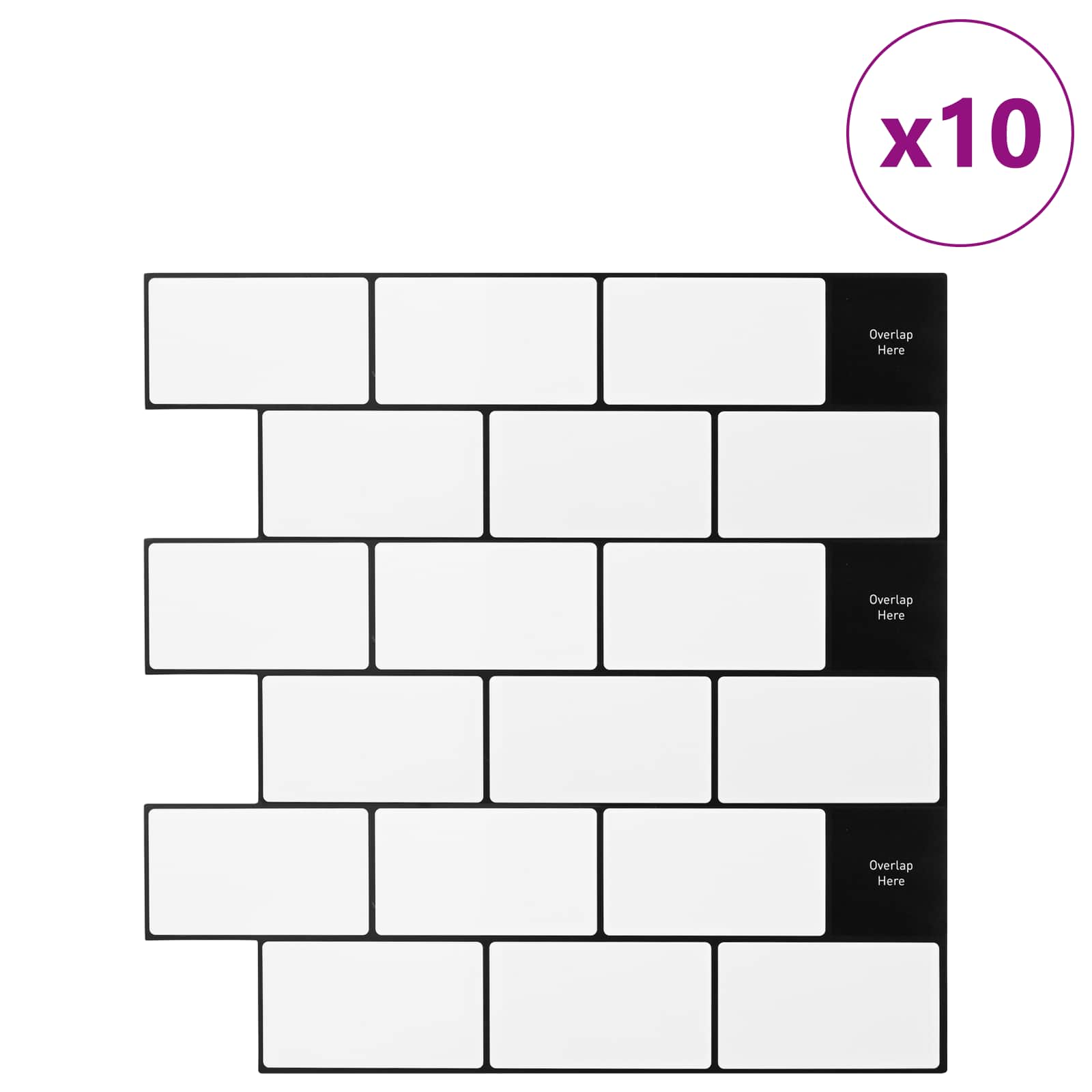 Azulejo subterrâneo 10 unid. branco e preto 30 x 30 cm
