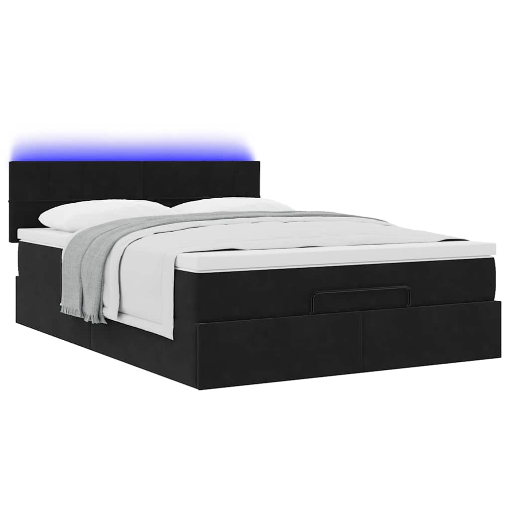 Estrutura de cama otomana com colchão 140x200 cm veludo preto