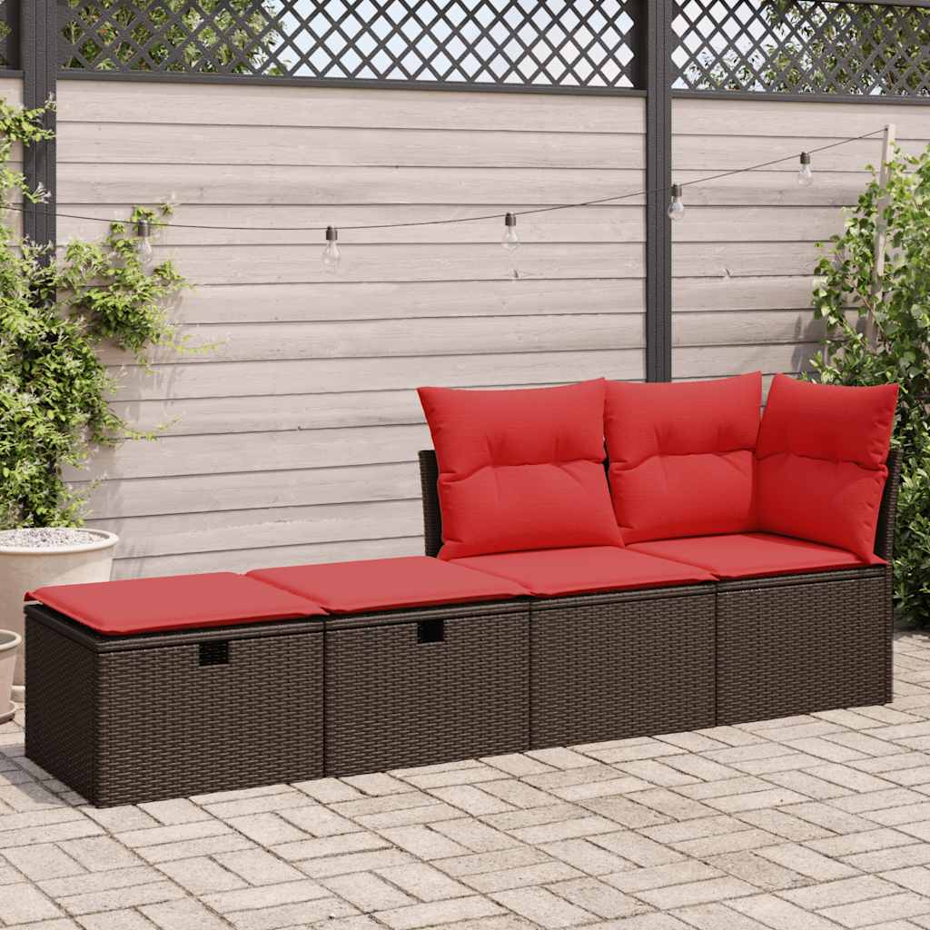 2 Pcs conj. sofás jardim c/ almofadões vime PE/acácia castanho