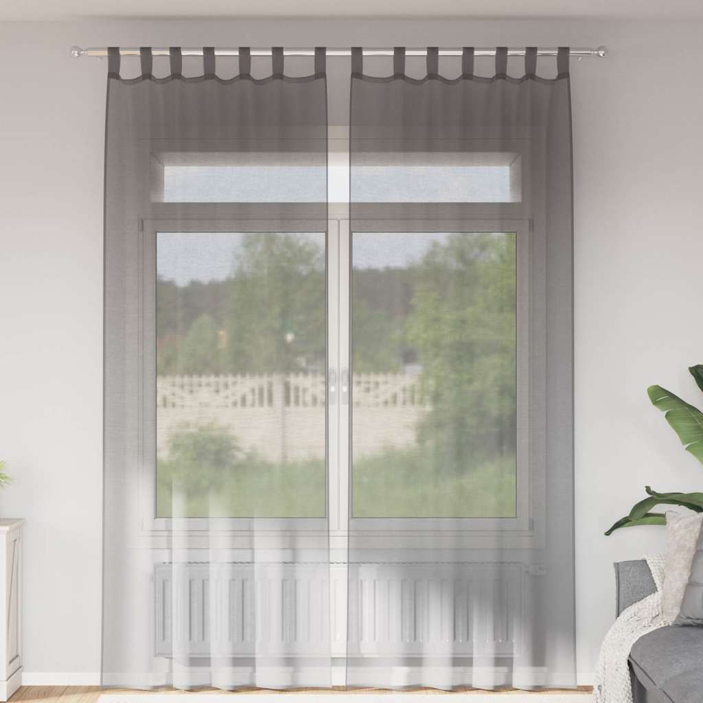 Cortinas de voile com laços 2 pcs cinzento-escuro 140x260 cm