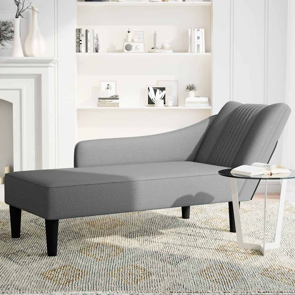 Chaise lounge com apoio de braço direito em tecido cinza escuro