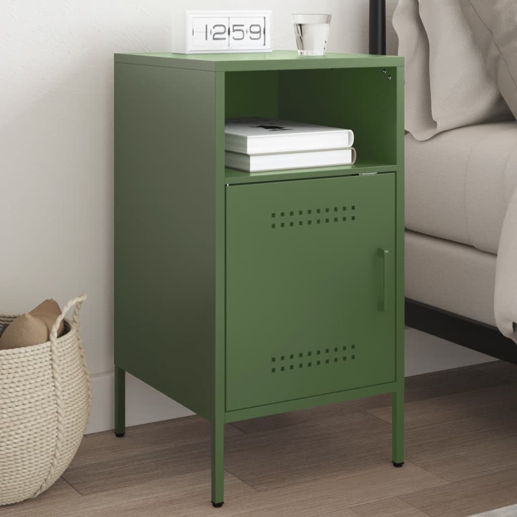 Mesa de cabeceira 36x39x68 cm aço verde-azeitona