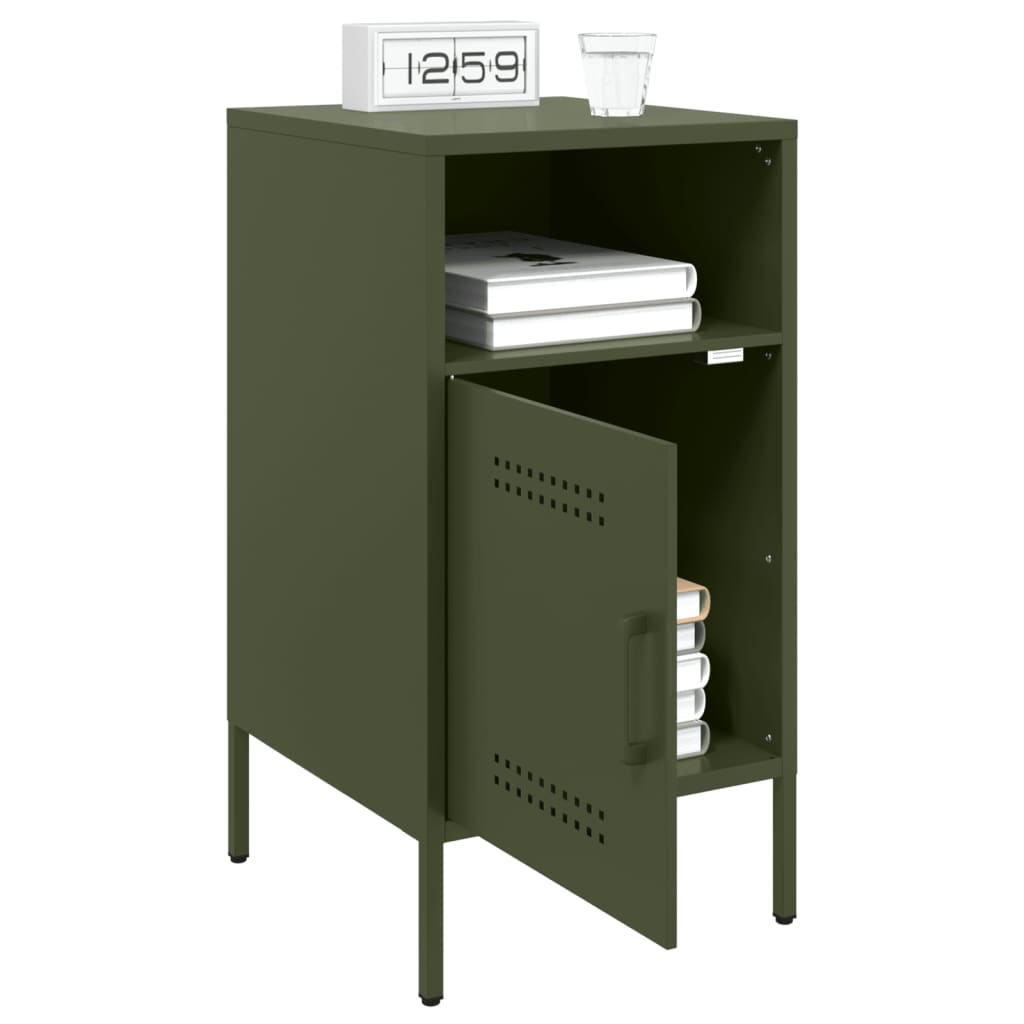 Mesa de cabeceira 36x39x68 cm aço verde-azeitona