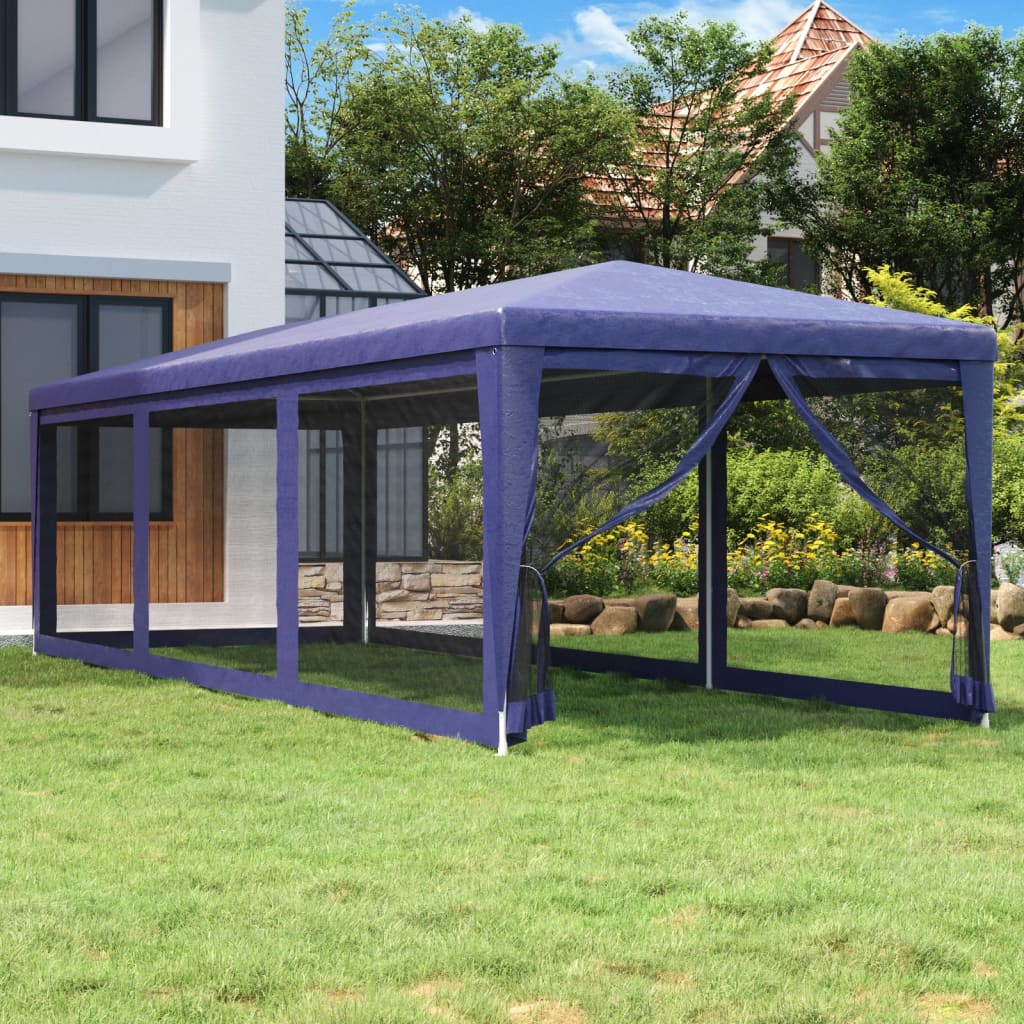 Tenda para festas c/ 8 paredes laterais em rede 3x9 m pead azul