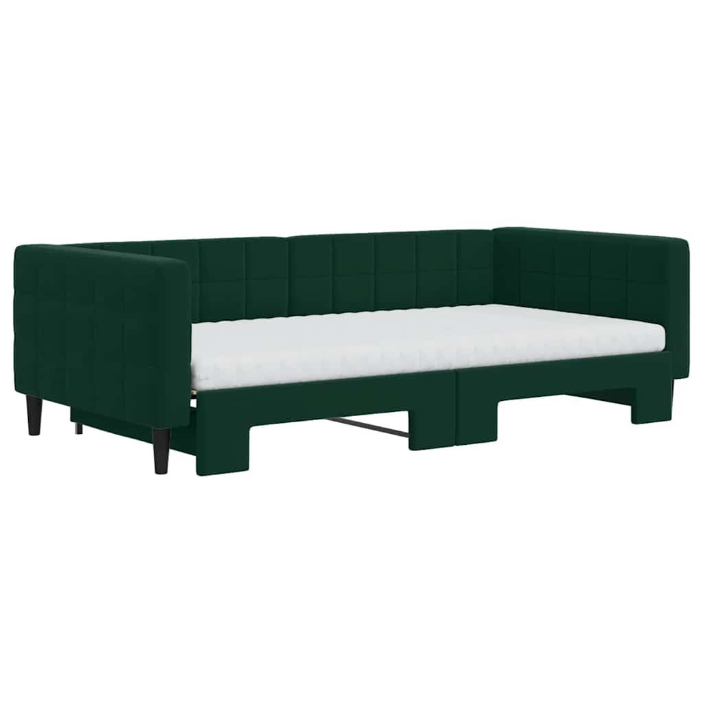 Sofá-cama c/ gavetão e colchões 100x200cm veludo verde-escuro