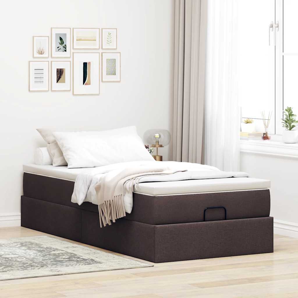 Estrutura cama otomana colchão 80x200 cm tecido castanho escuro