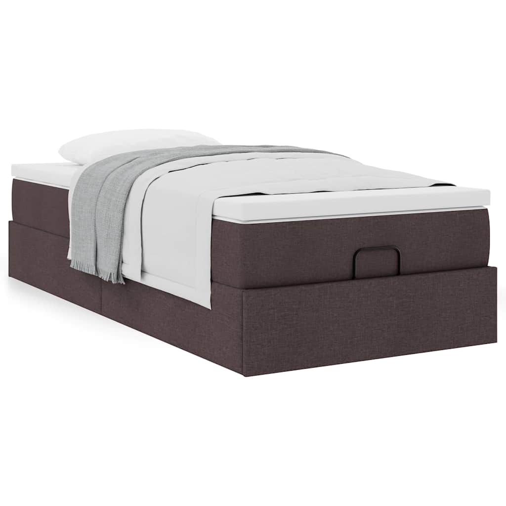Estrutura cama otomana colchão 80x200 cm tecido castanho escuro