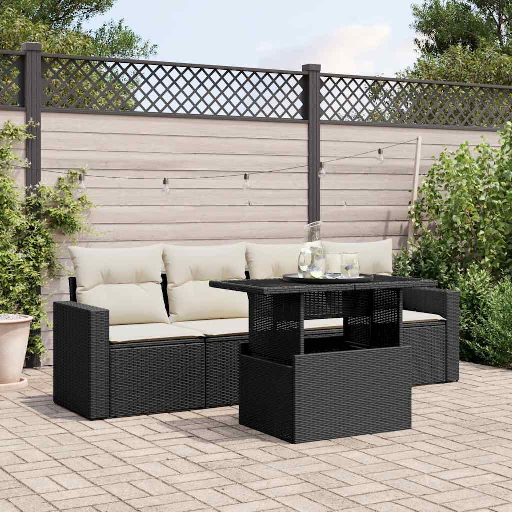 5 Pcs conjunto sofás de jardim com almofadões vime PE preto