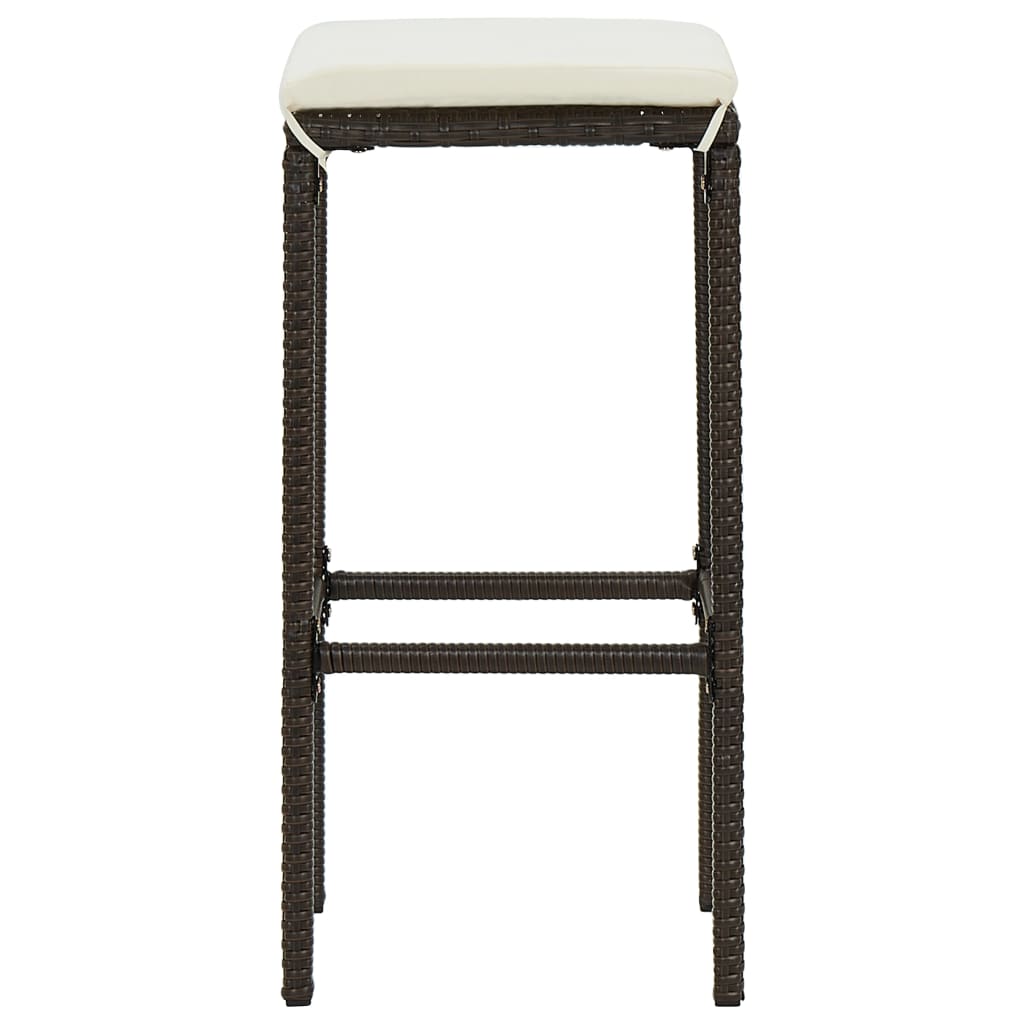 3 Pcs conjunto de bar para jardim com almofadões castanho