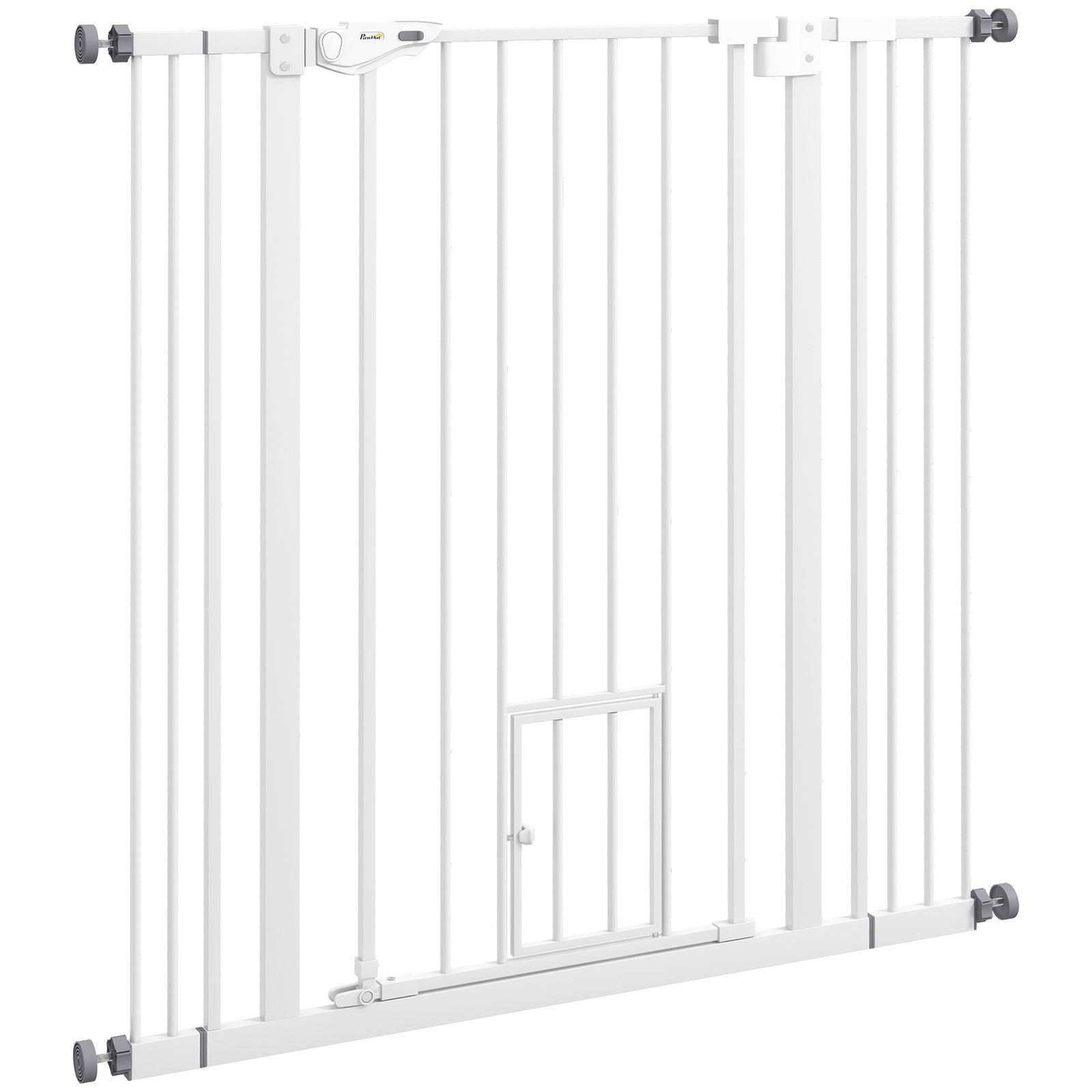 Barreira de segurança para cães com porta pequena fechamento automático e sistema duplo de bloqueio 74-101x104,1 cm branco
