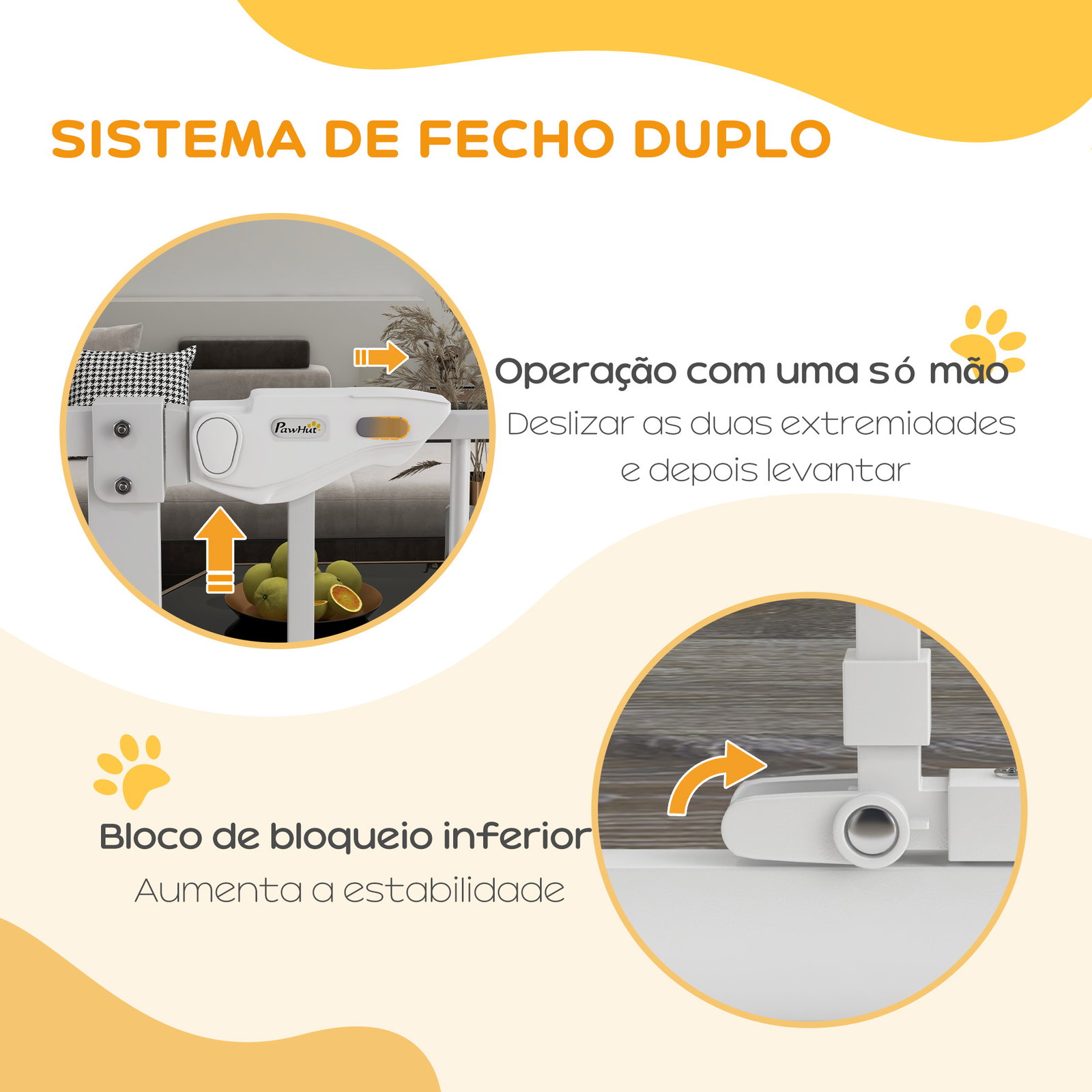 Barreira de segurança para cães com porta pequena fechamento automático e sistema duplo de bloqueio 74-101x104,1 cm branco