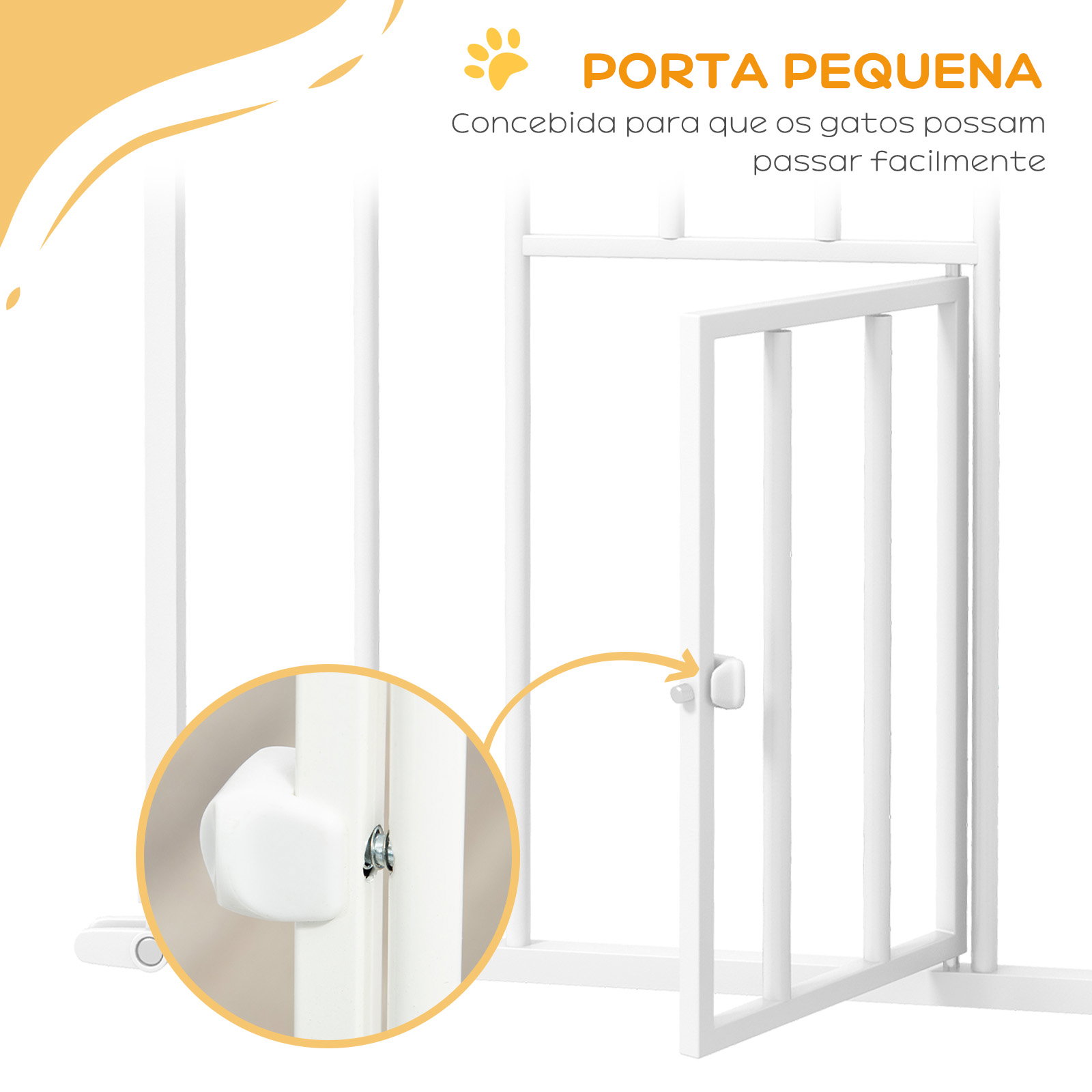 Barreira de segurança para cães com porta pequena fechamento automático e sistema duplo de bloqueio 74-101x104,1 cm branco