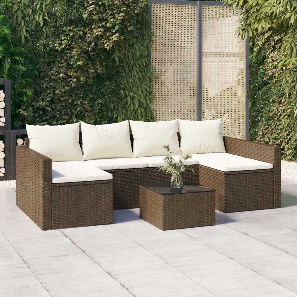 2 Pcs conjunto lounge de jardim c/ almofadões vime PE castanho