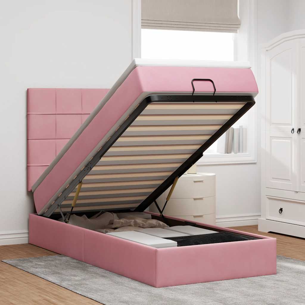 Estrutura de cama otomana com colchões 80x200 cm veludo rosa