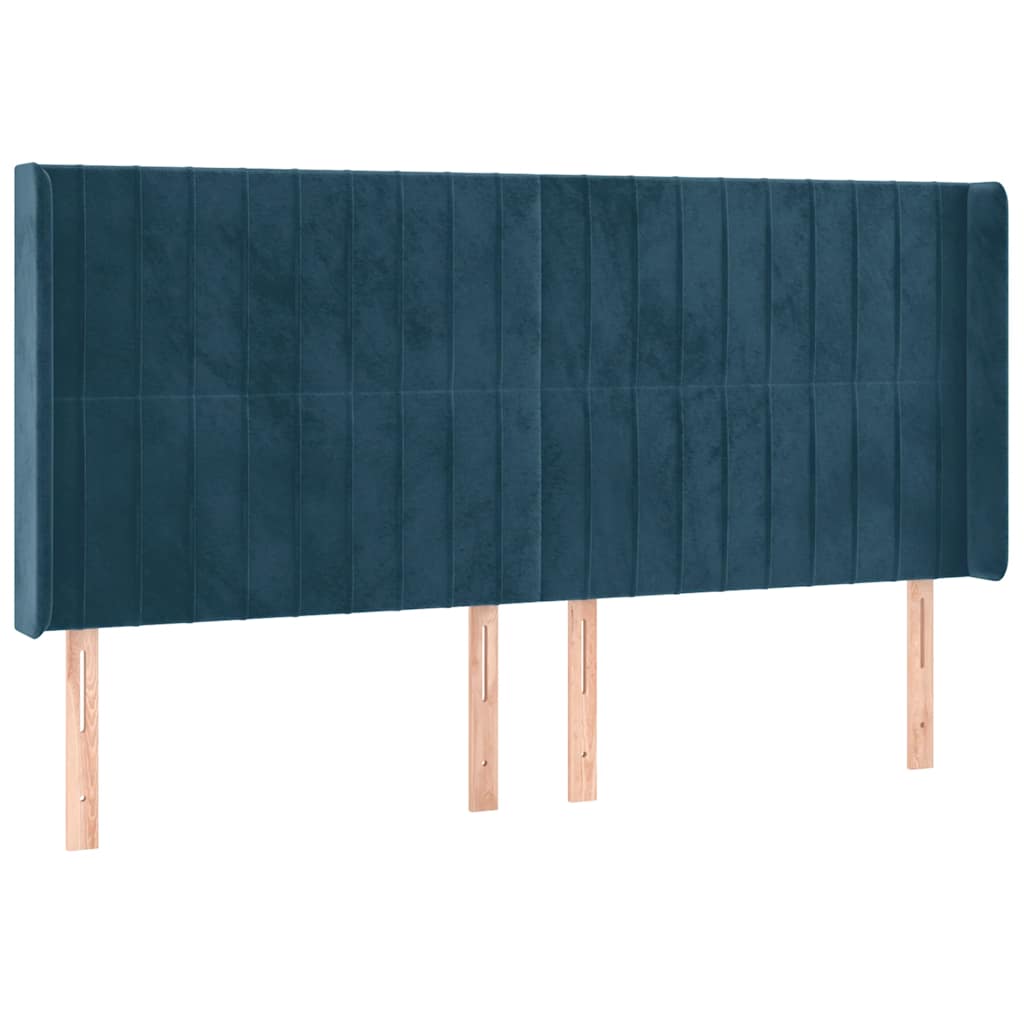 Cabeceira cama c/ luzes LED veludo 203x16x118/128cm azul-escuro