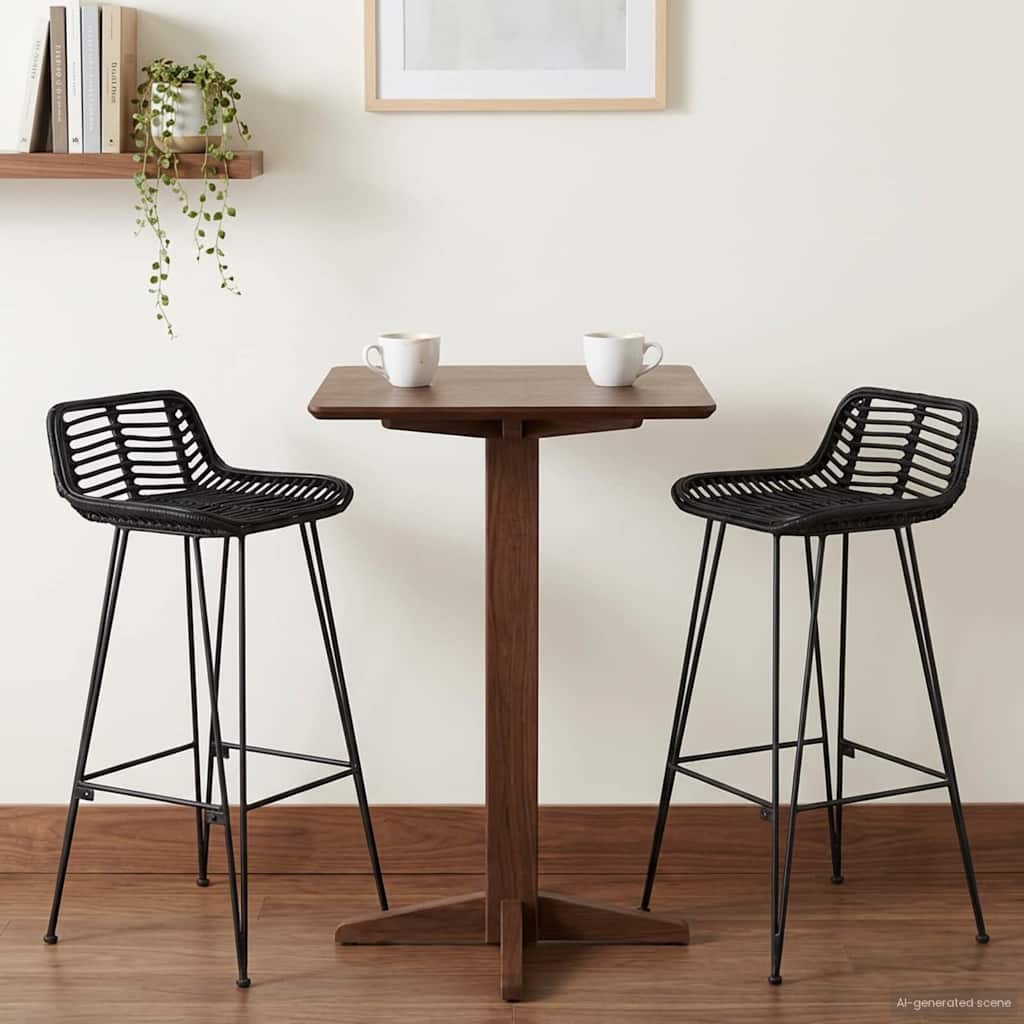 Banco de bar 2 pcs preto 44 x 46 x 91 cm rattan e aço
