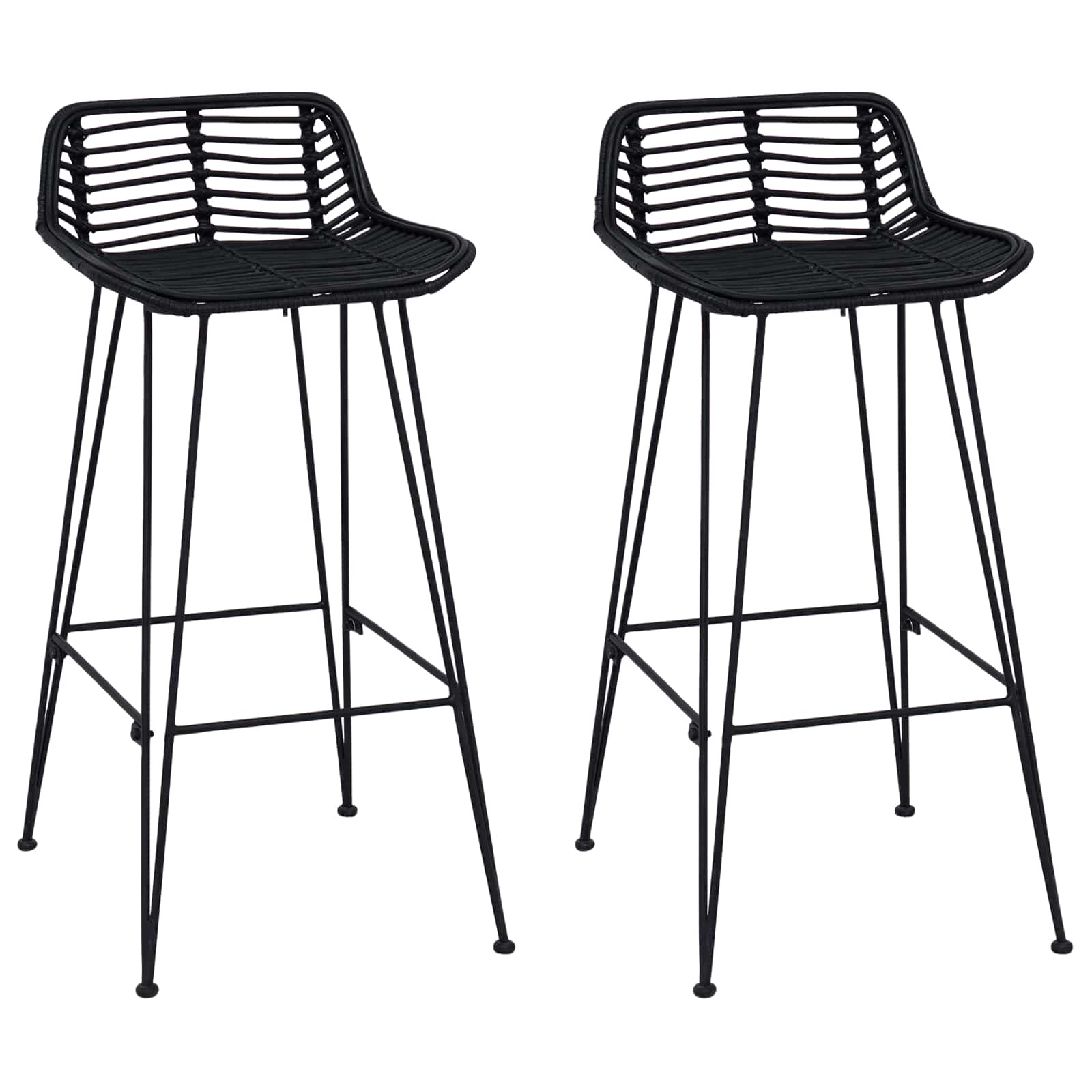 Banco de bar 2 pcs preto 44 x 46 x 91 cm rattan e aço