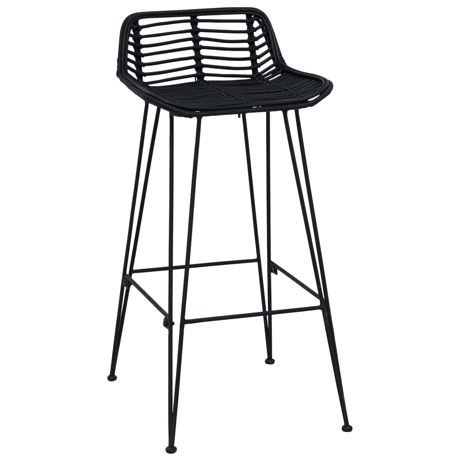 Banco de bar 2 pcs preto 44 x 46 x 91 cm rattan e aço