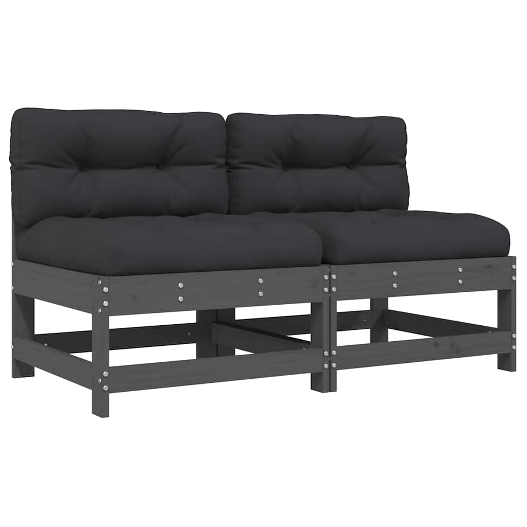 Sofás de centro com almofadões 2 pcs pinho maciço cinzento